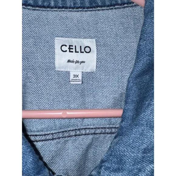 Distressed Cello Denim Jacket Vintage Blue Frayed Edges Size 3X - Picture 2 of 9